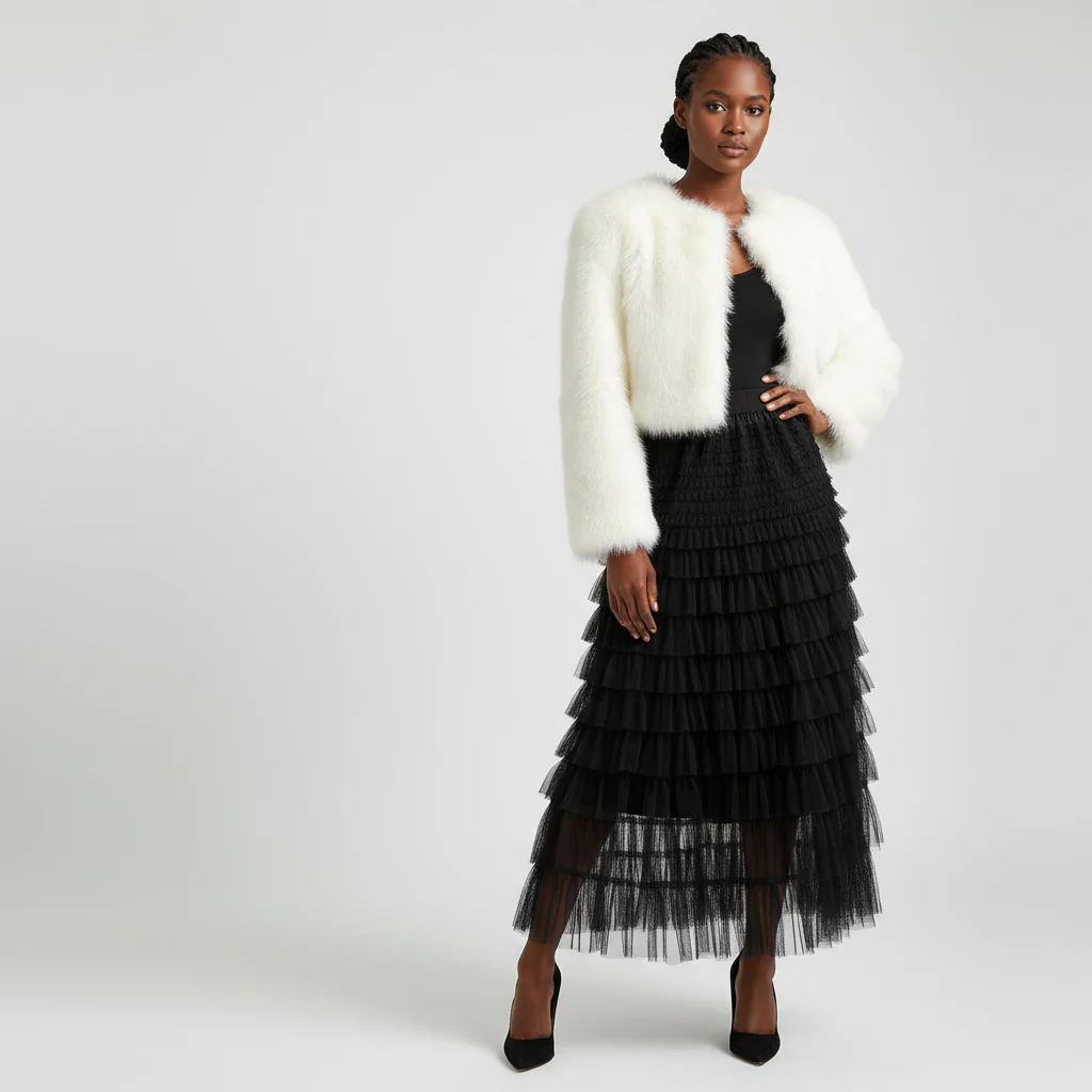 Feather High Waisted Tulle Skirt - Image 5