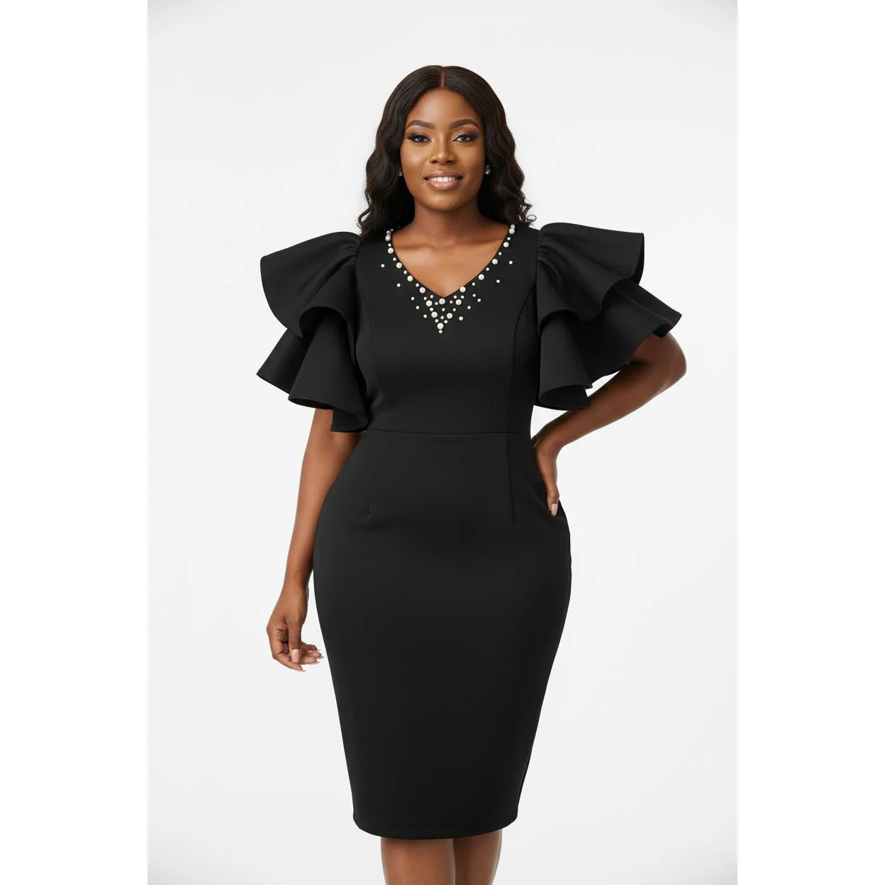Flare Sleeves Bodycon Formal Elegant Cocktail Party Dress - Image 2