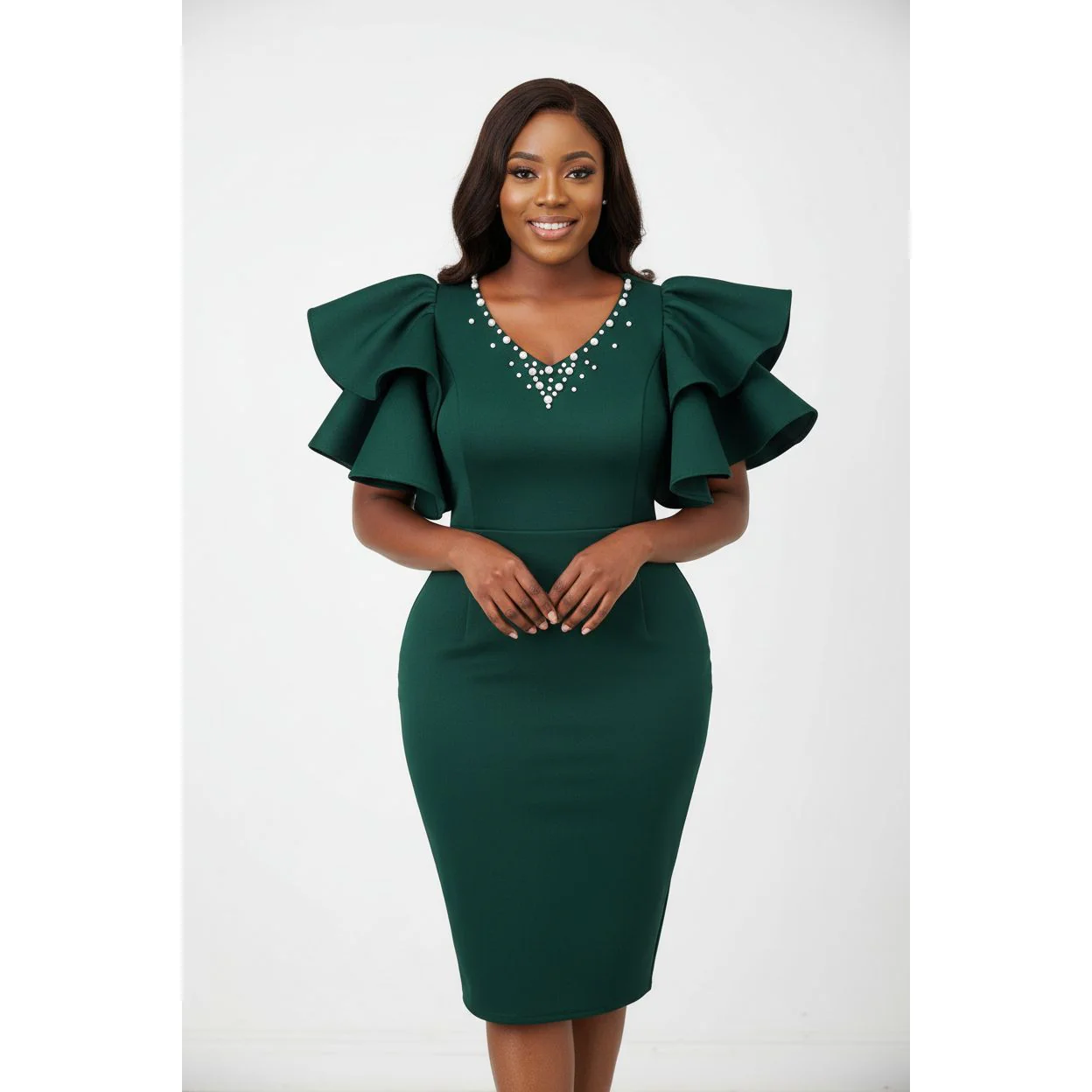 Flare Sleeves Bodycon Formal Elegant Cocktail Party Dress - Image 3