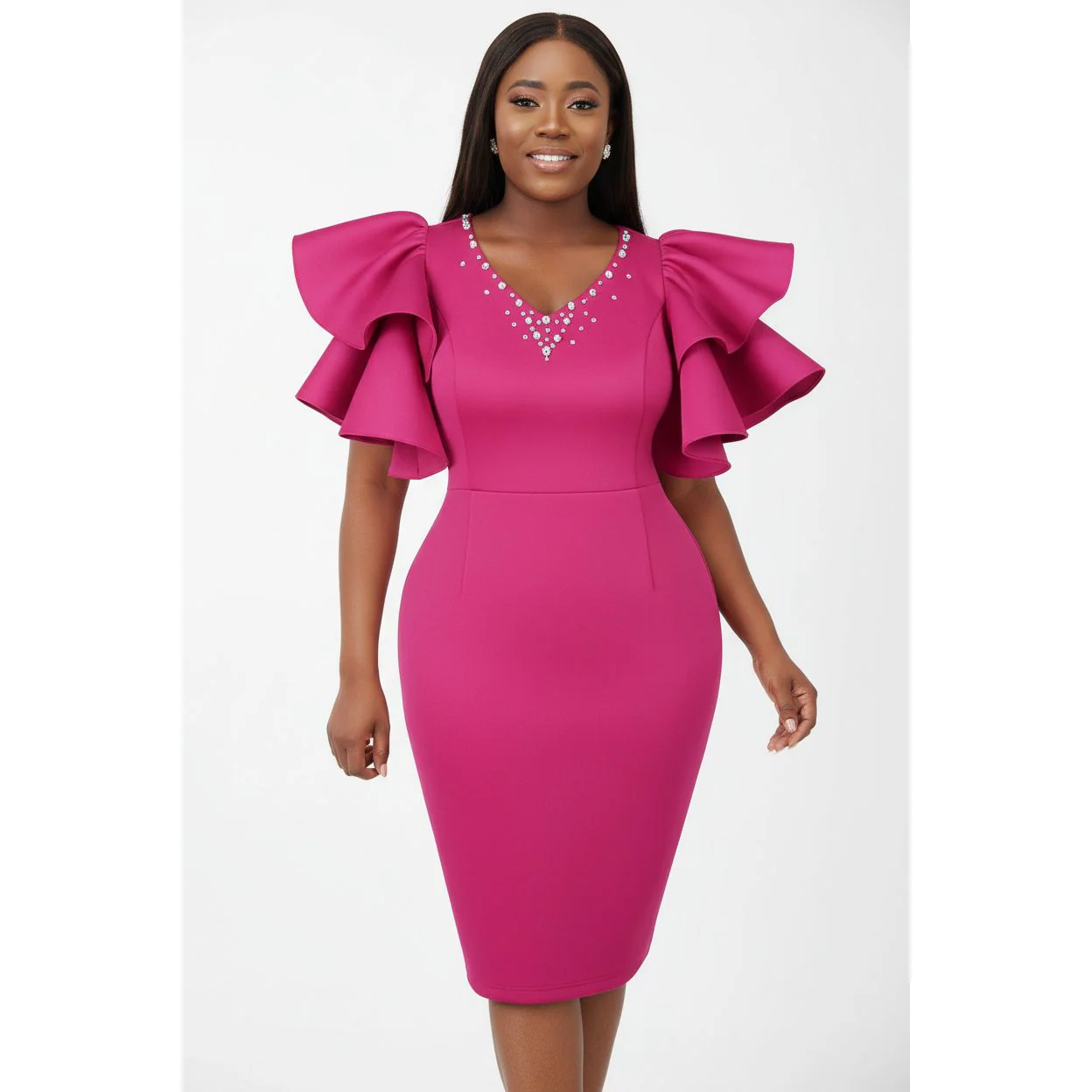 Flare Sleeves Bodycon Formal Elegant Cocktail Party Dress - Image 4