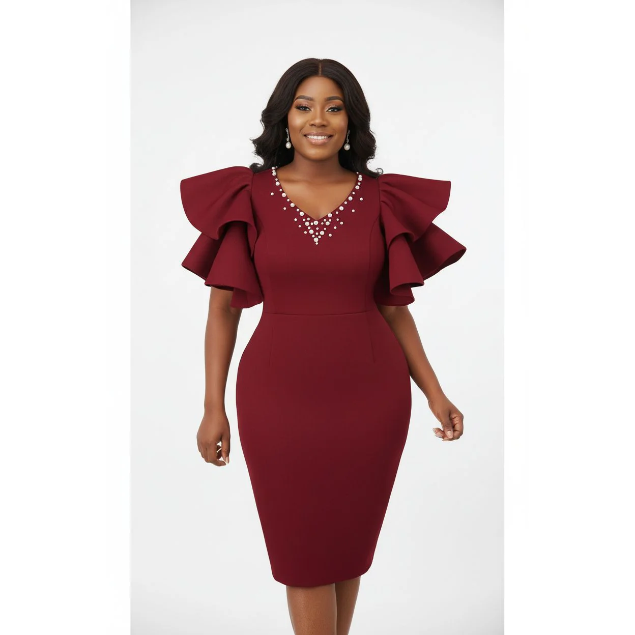 Flare Sleeves Bodycon Formal Elegant Cocktail Party Dress - Image 5