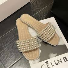 Flat Casual Rhinestone Faux Pearls Slippers. - Image 2