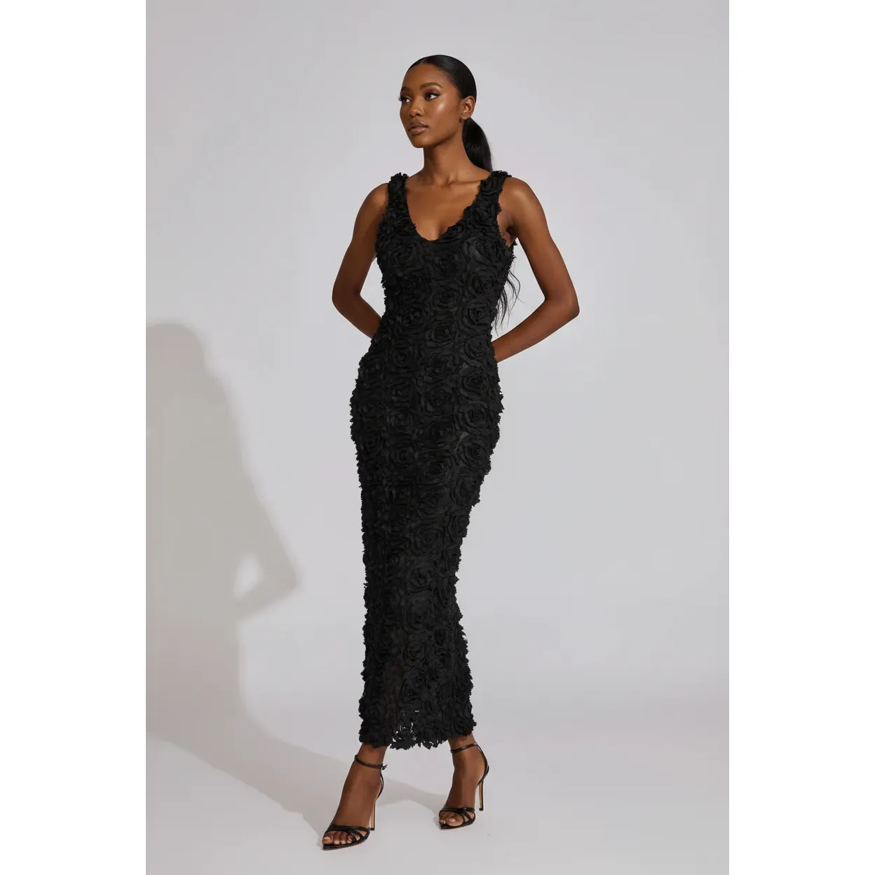 Floral 3D V-neck Sleeveless Midi Dress - Image 2