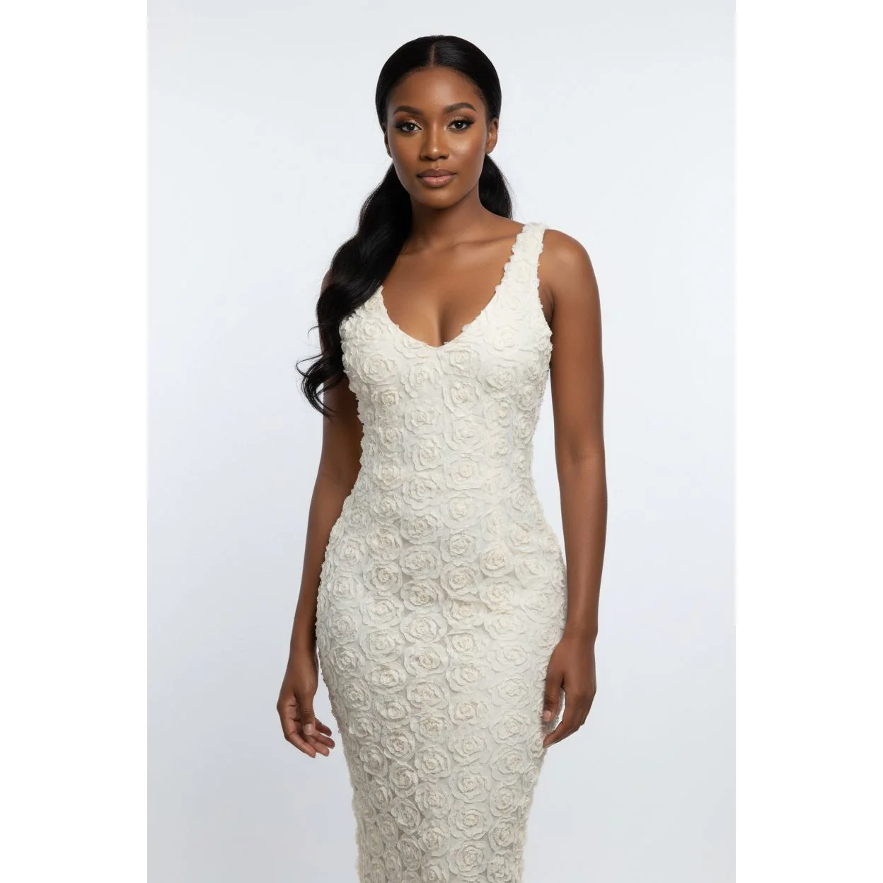 Floral 3D V-neck Sleeveless Midi Dress - Image 3