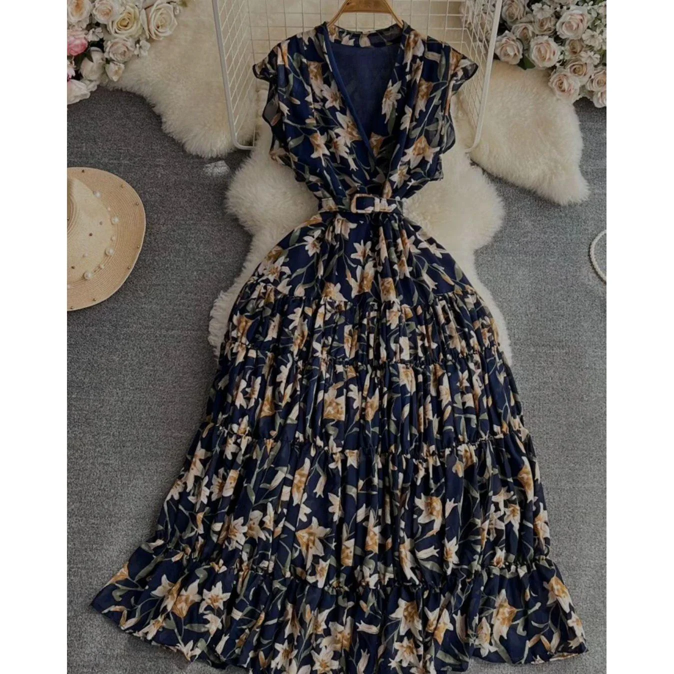 Floral Chiffon Vintage Dress - Image 4
