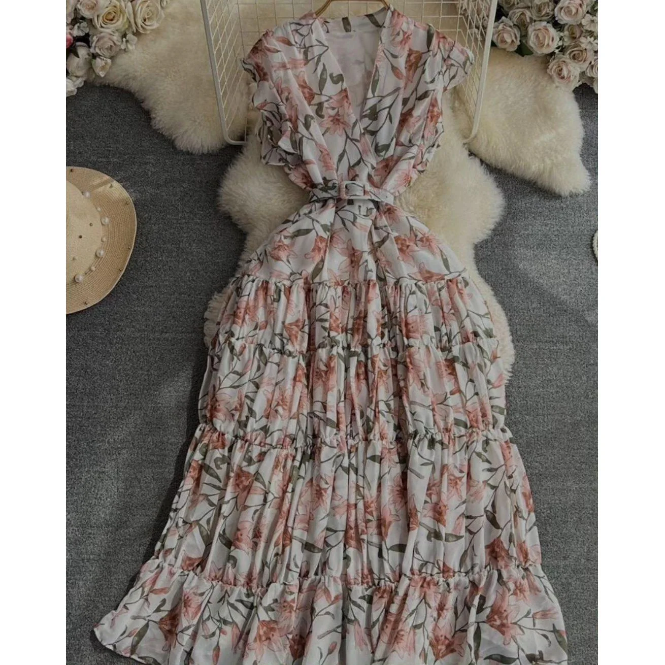 Floral Chiffon Vintage Dress - Image 5