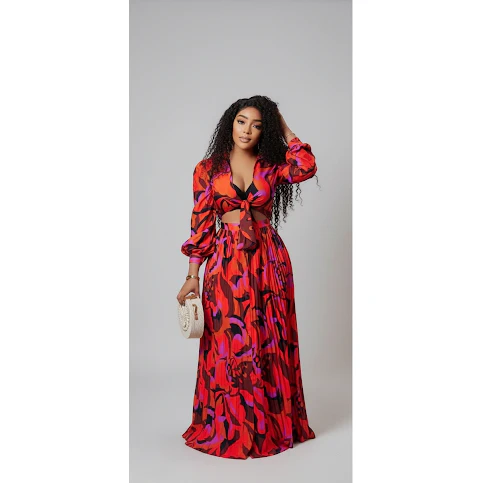 Floral Crop Top And Flare Skirt 2 Piece Set - Image 3