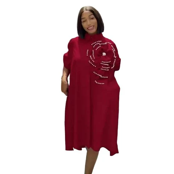 Floral Embroided Pearl Design  Decor Midi Dress - Image 4