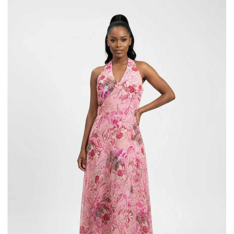 Floral Halter V-Neck Midi Dress - Image 4