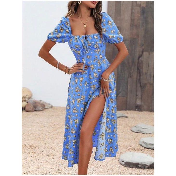 Floral Knot Split Thigh A-line Dress. - Image 3