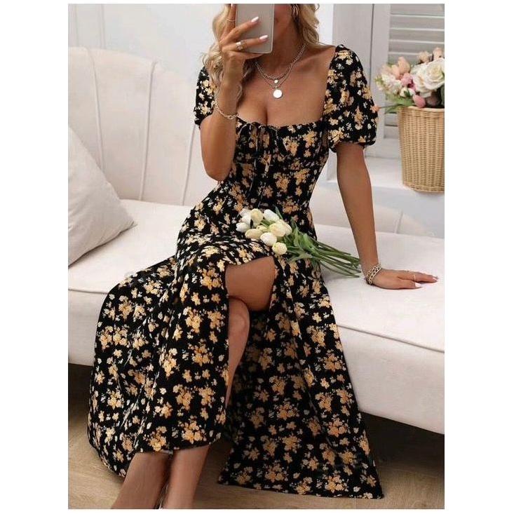 Floral Knot Split Thigh A-line Dress. - Image 4