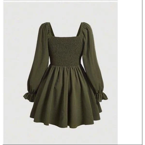 Floral Lace Up Front Frill Trim Dress.