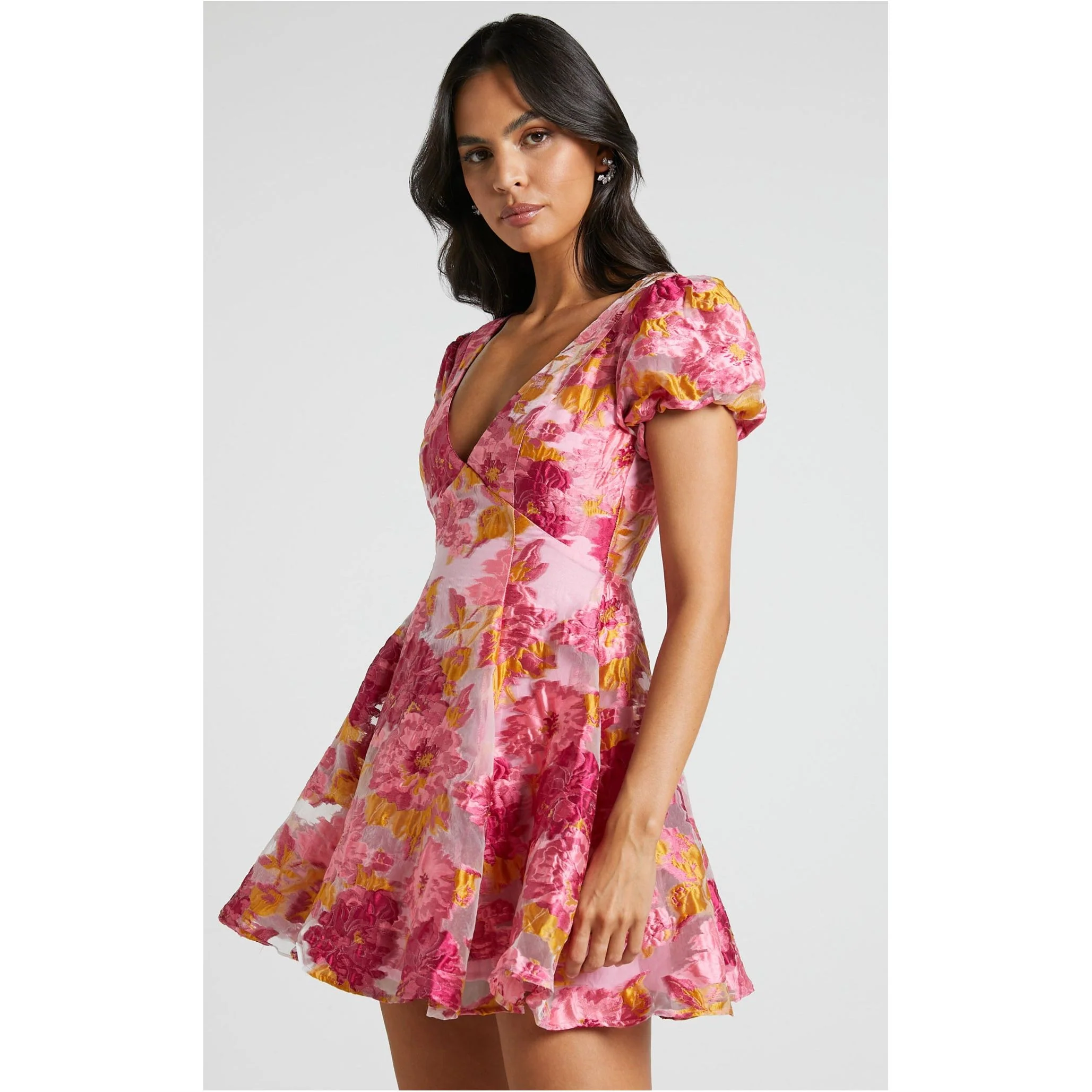Floral Mini Puff Sleeve Dress - Image 2