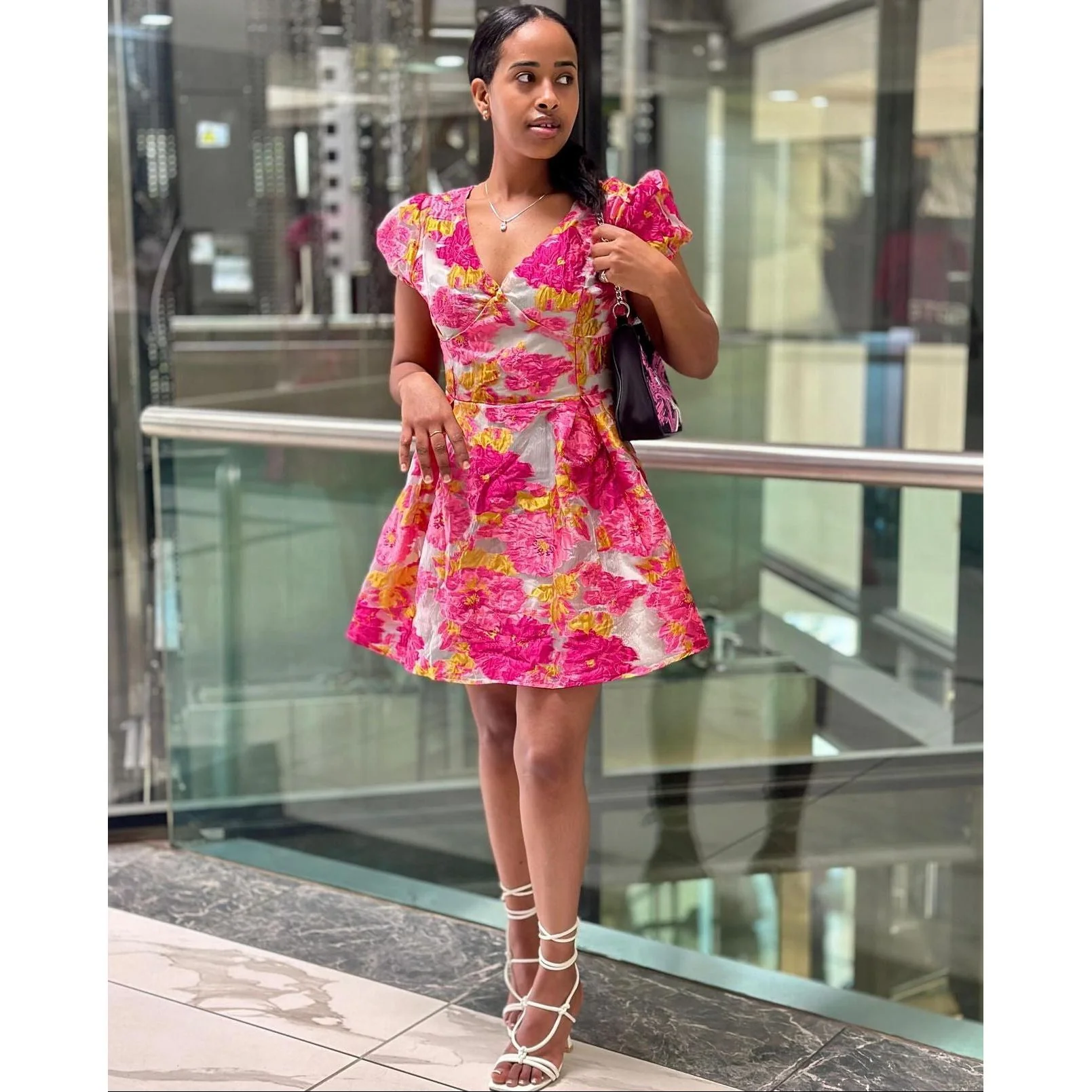 Floral Mini Puff Sleeve Dress - Image 3