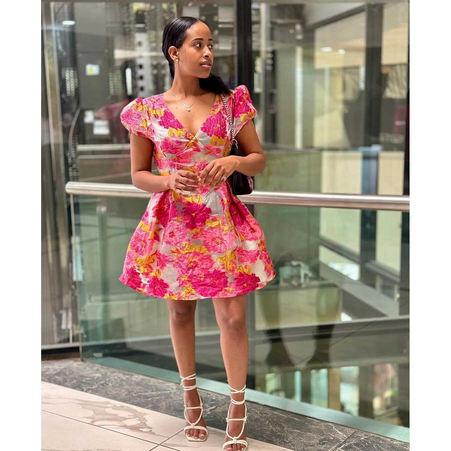 Floral Mini Puff Sleeve Dress - Image 6