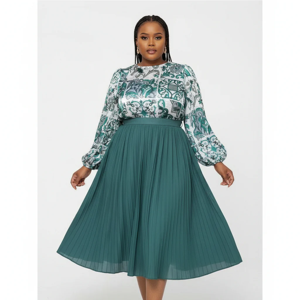 Floral Pleated Flourish Top Fit and Flare Midi Skirt 2 Piece Set