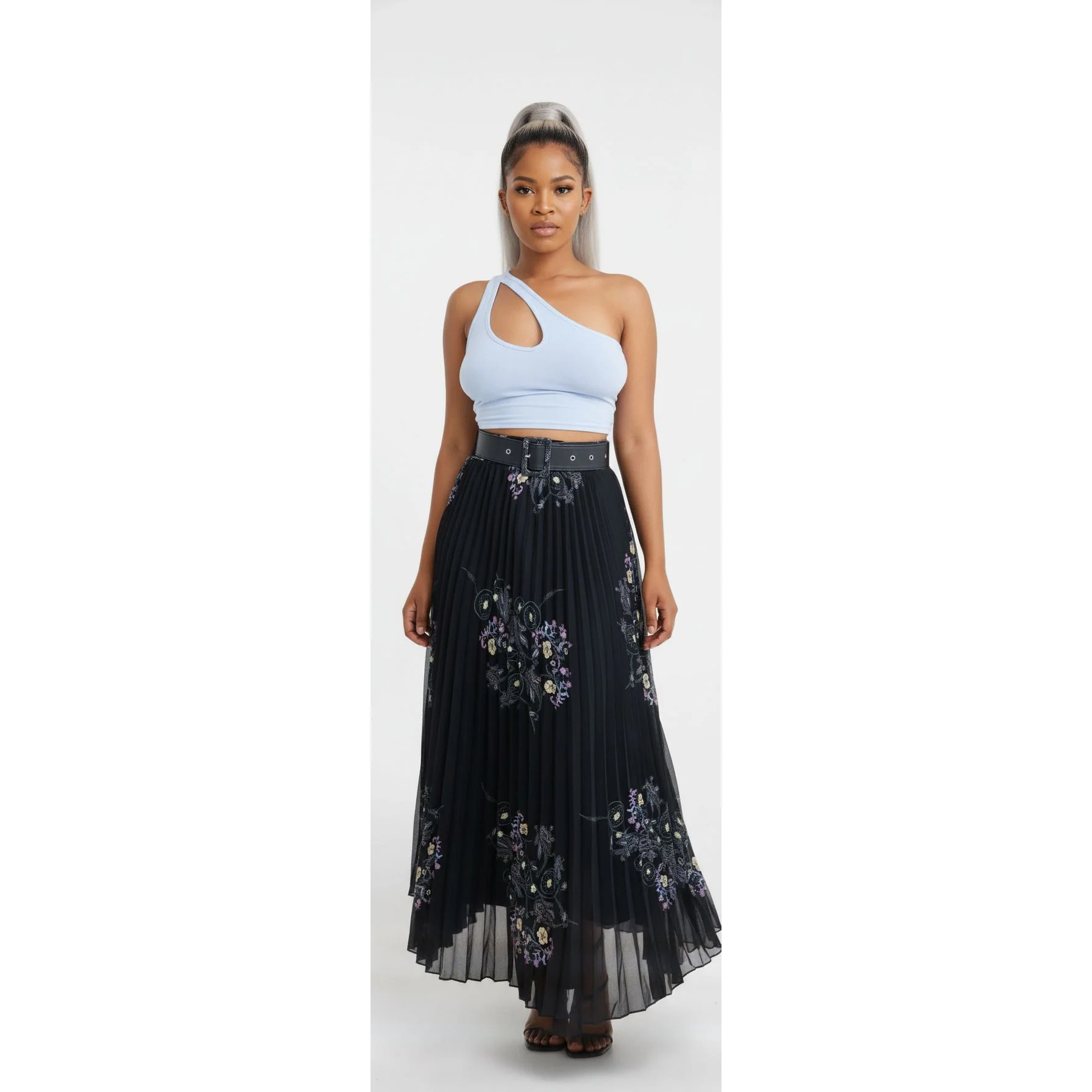 Floral Pleated Long Skirt