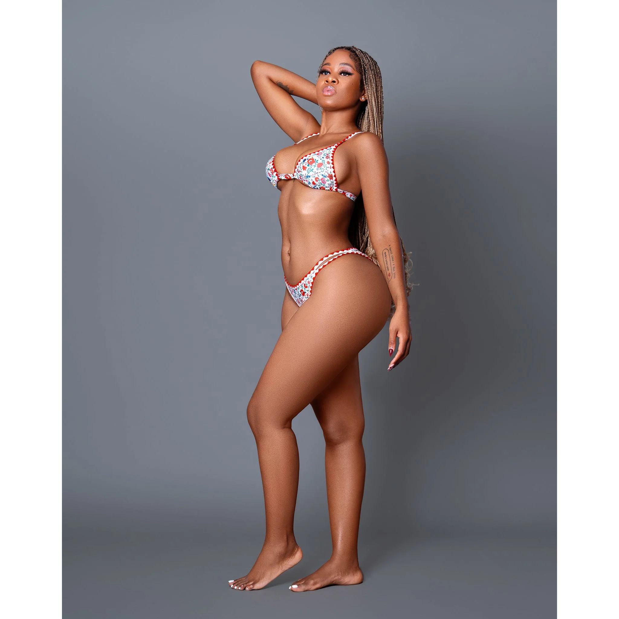 Floral Pleated Printed Sexy Bikini Set. - Image 4