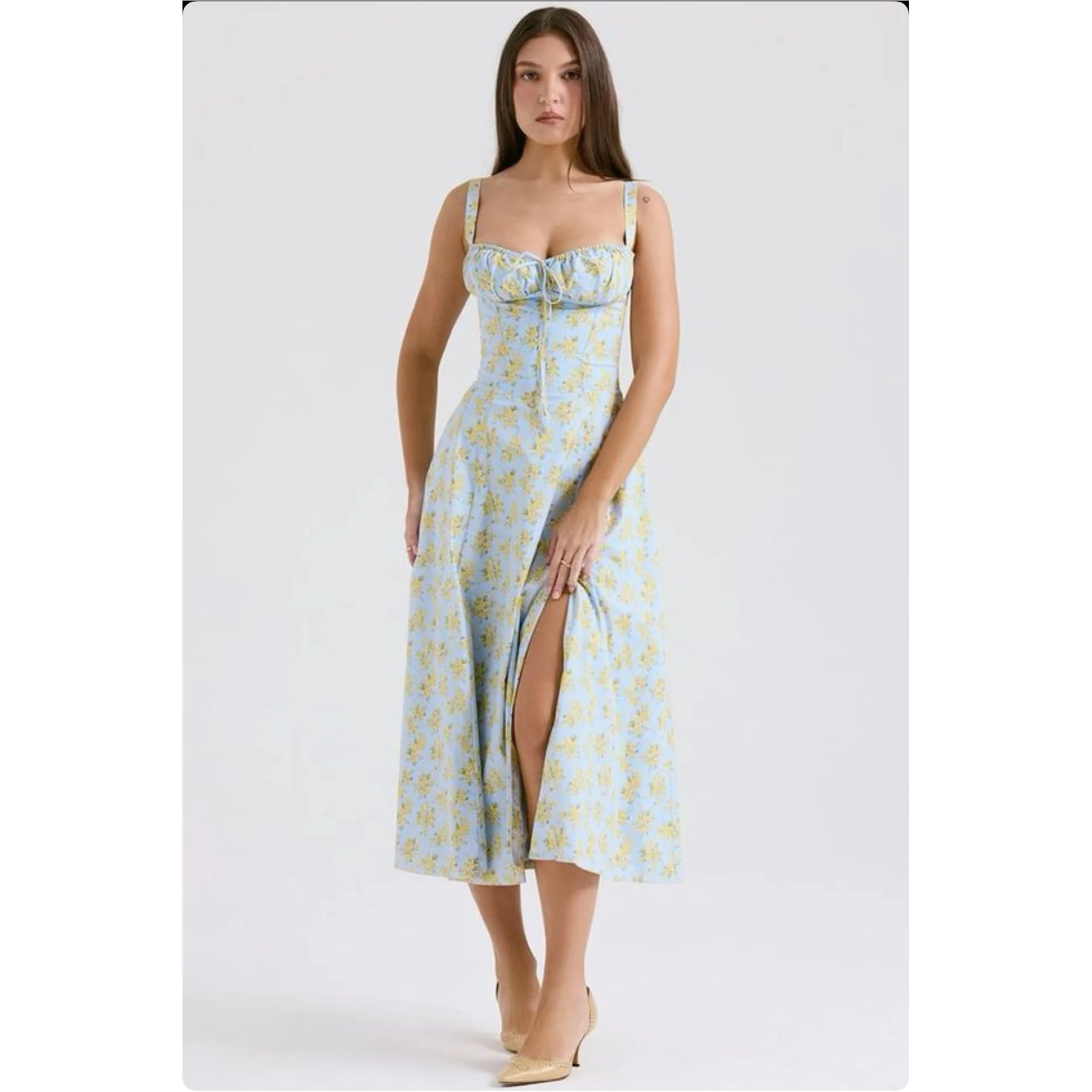 Floral Print Cotton Bustier Sundress.