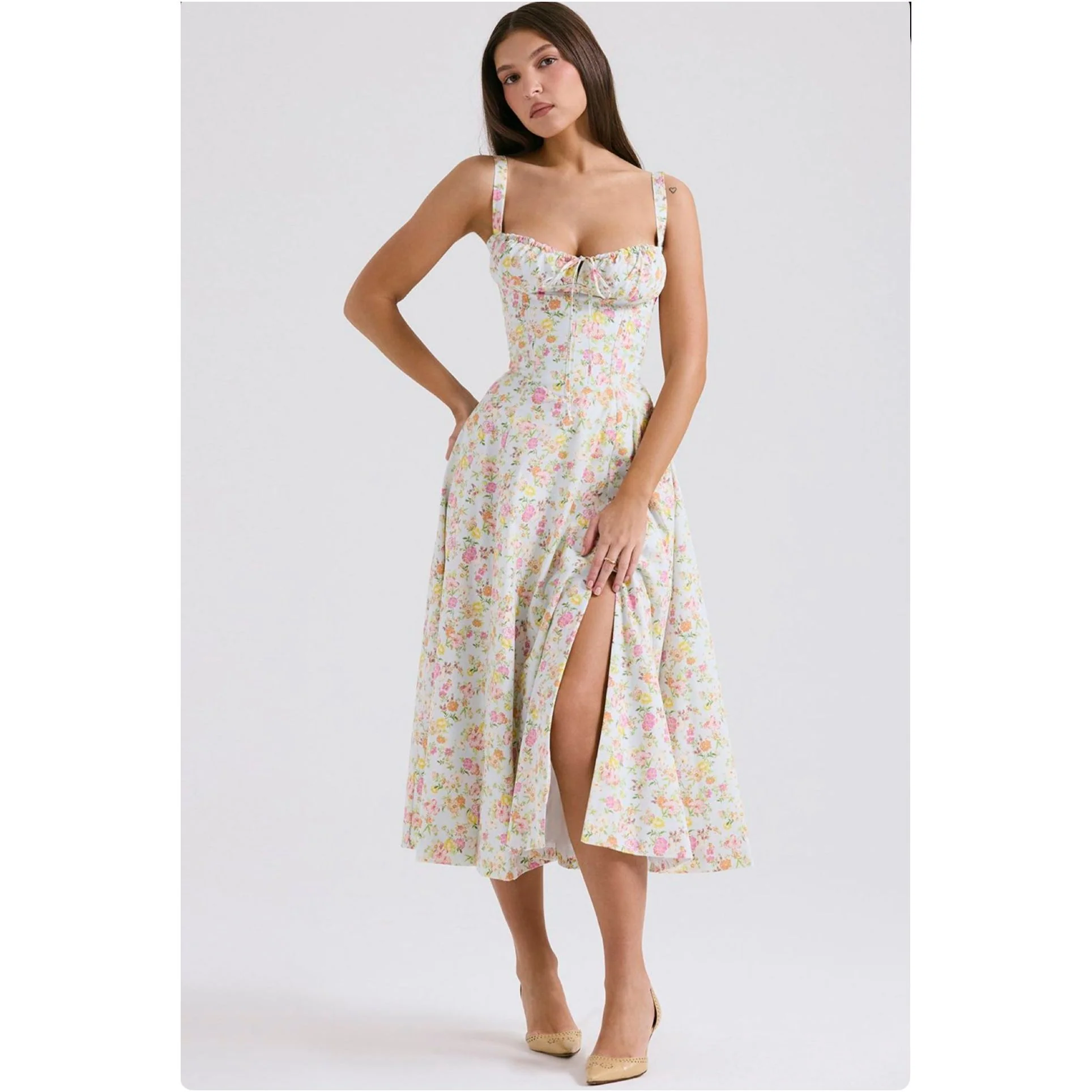 Floral Print Cotton Bustier Sundress. - Image 2