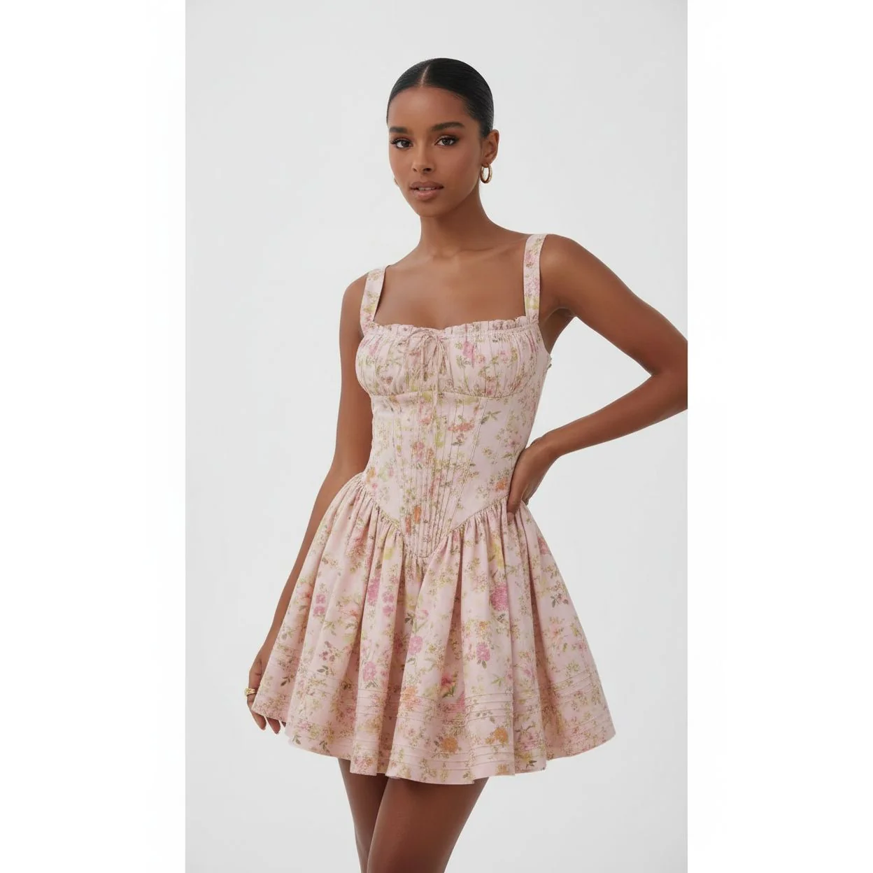 Floral-print cotton mini dress