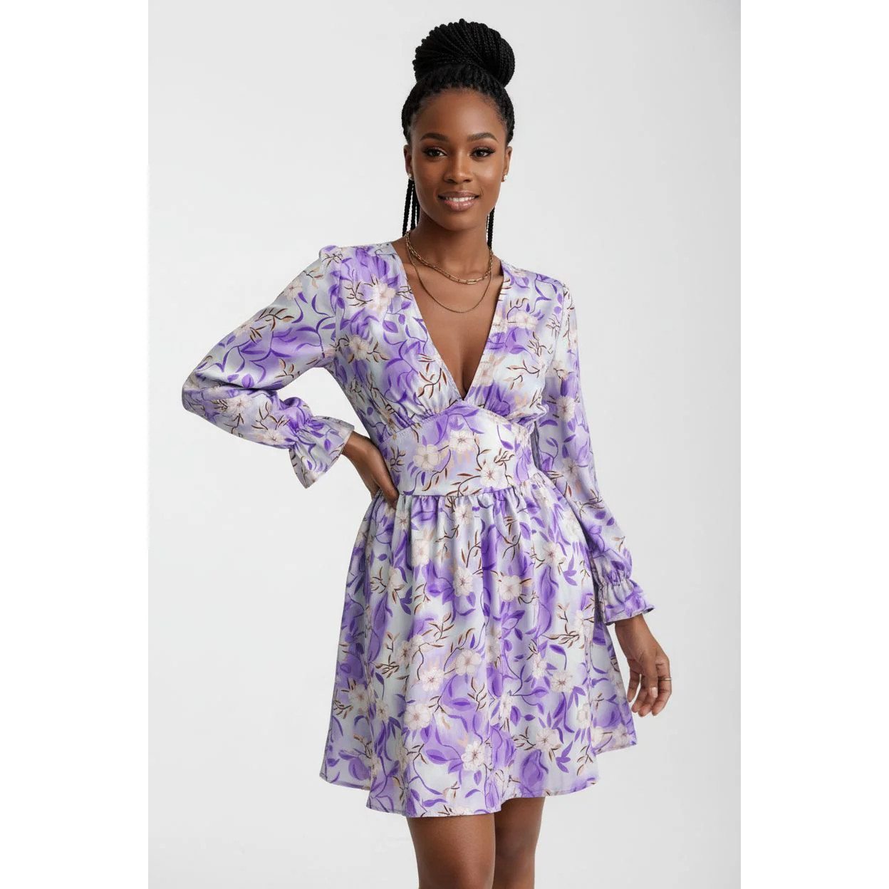 Floral Print Long Sleeve Dress - Image 3