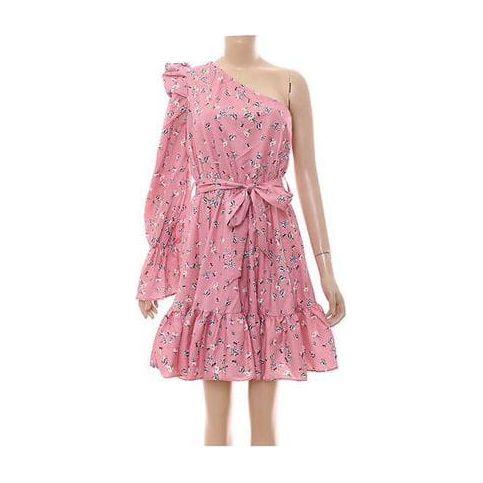 Floral Print One Shoulder Belted Dress. - Image 5