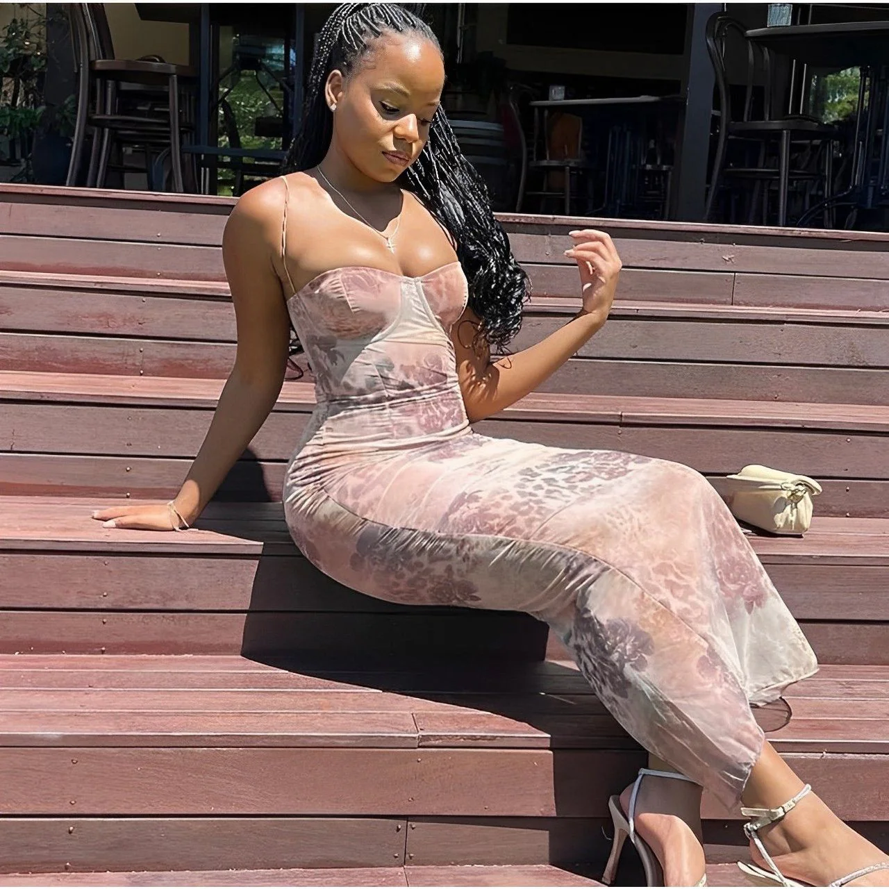 Floral Print Spaghetti Strap Maxi Dress. - Image 3