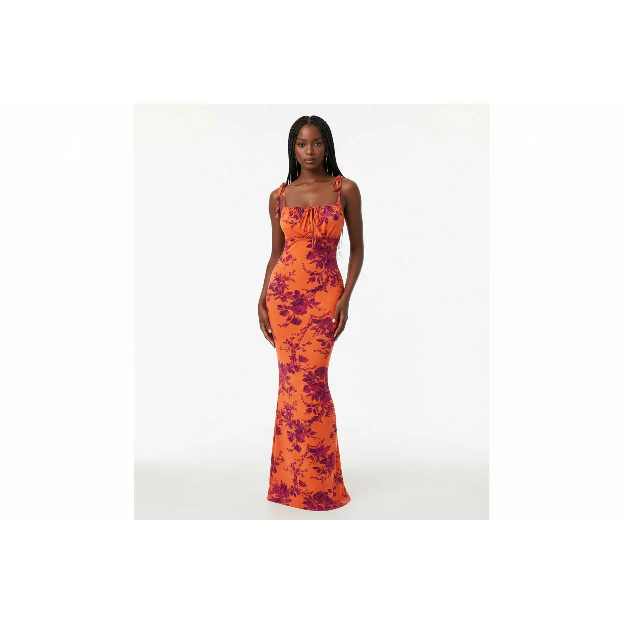 Floral Print Tie Shoulder Mermaid Hem Cami Dress - Image 2