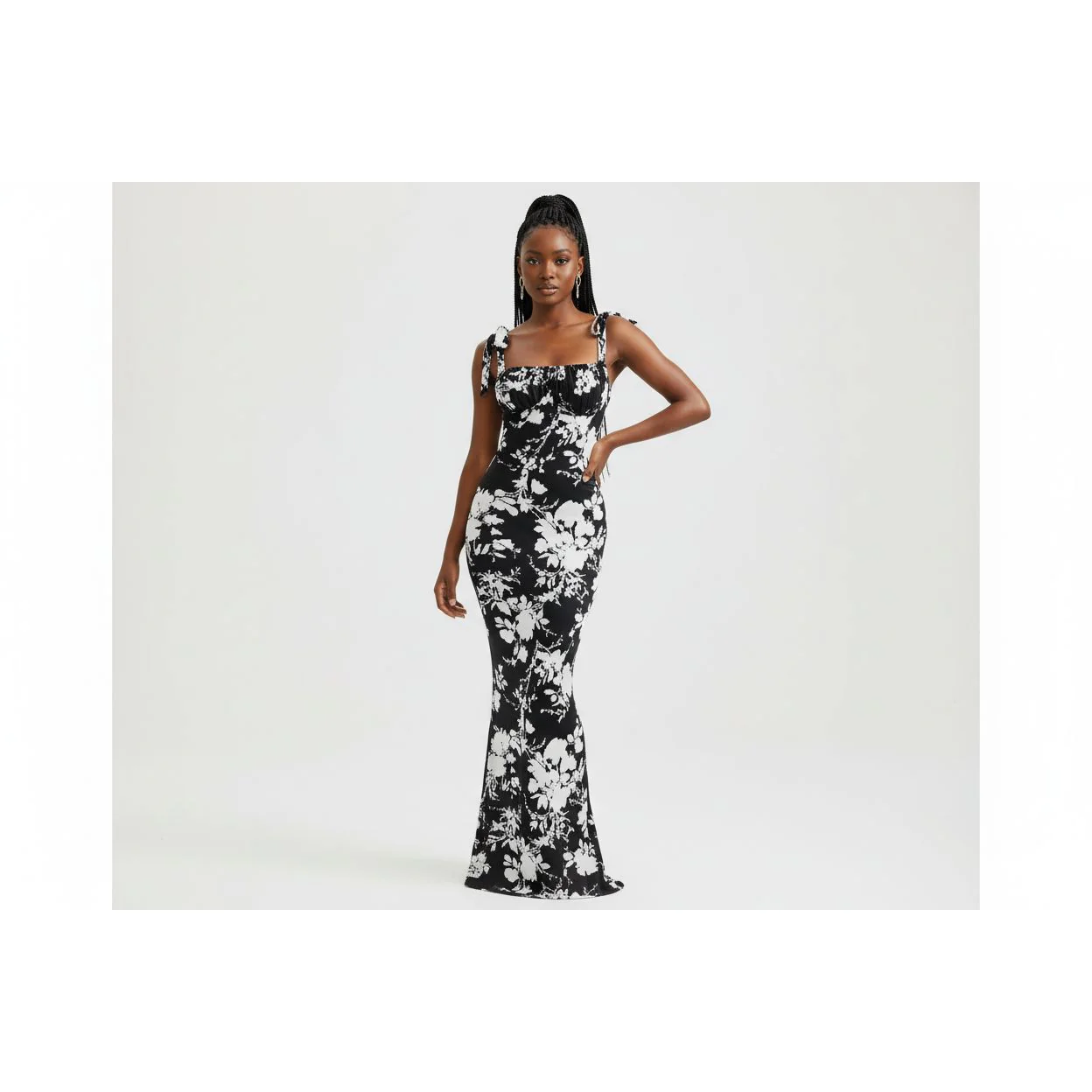 Floral Print Tie Shoulder Mermaid Hem Cami Dress - Image 3