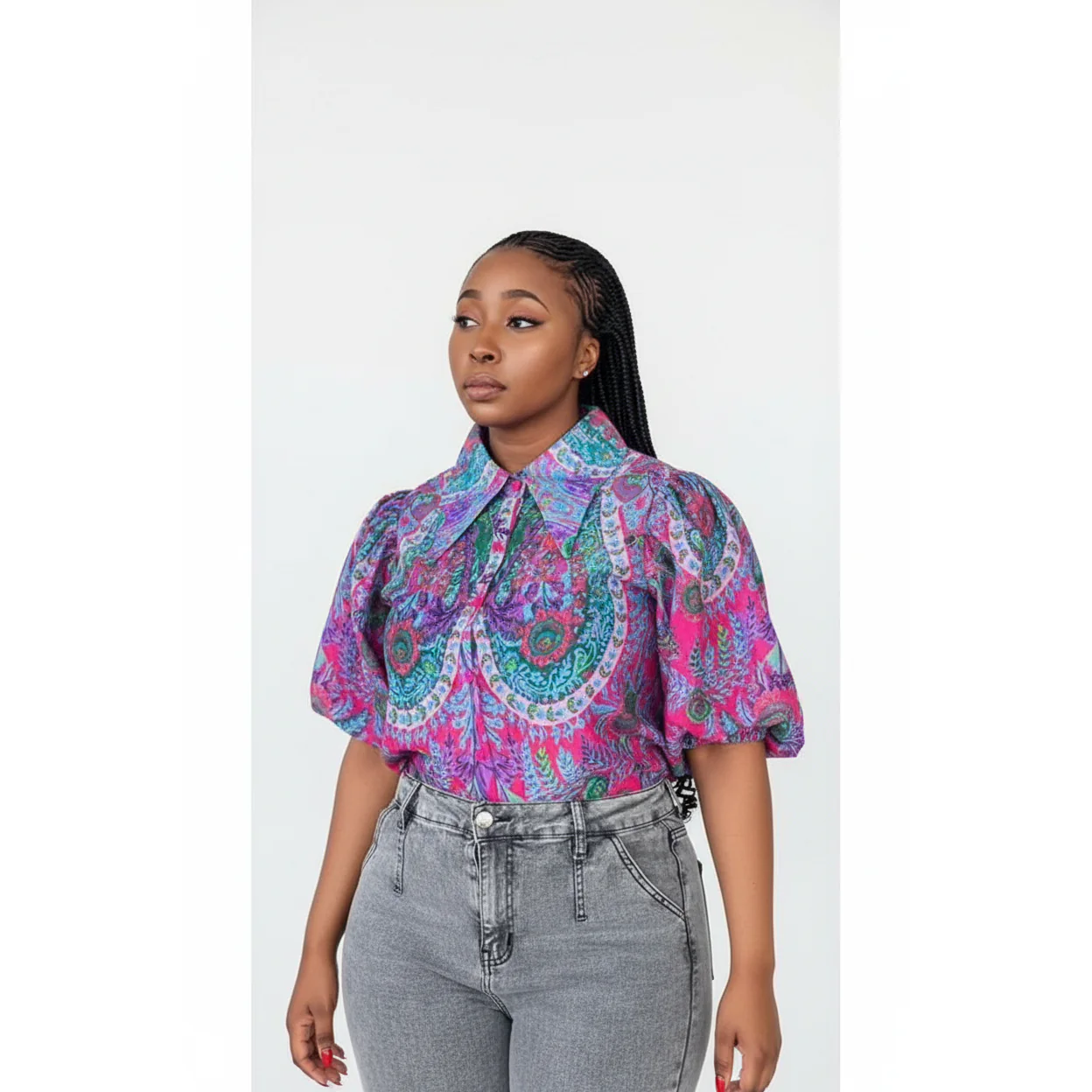 Floral Printed Buttoned Blouse Shirt.