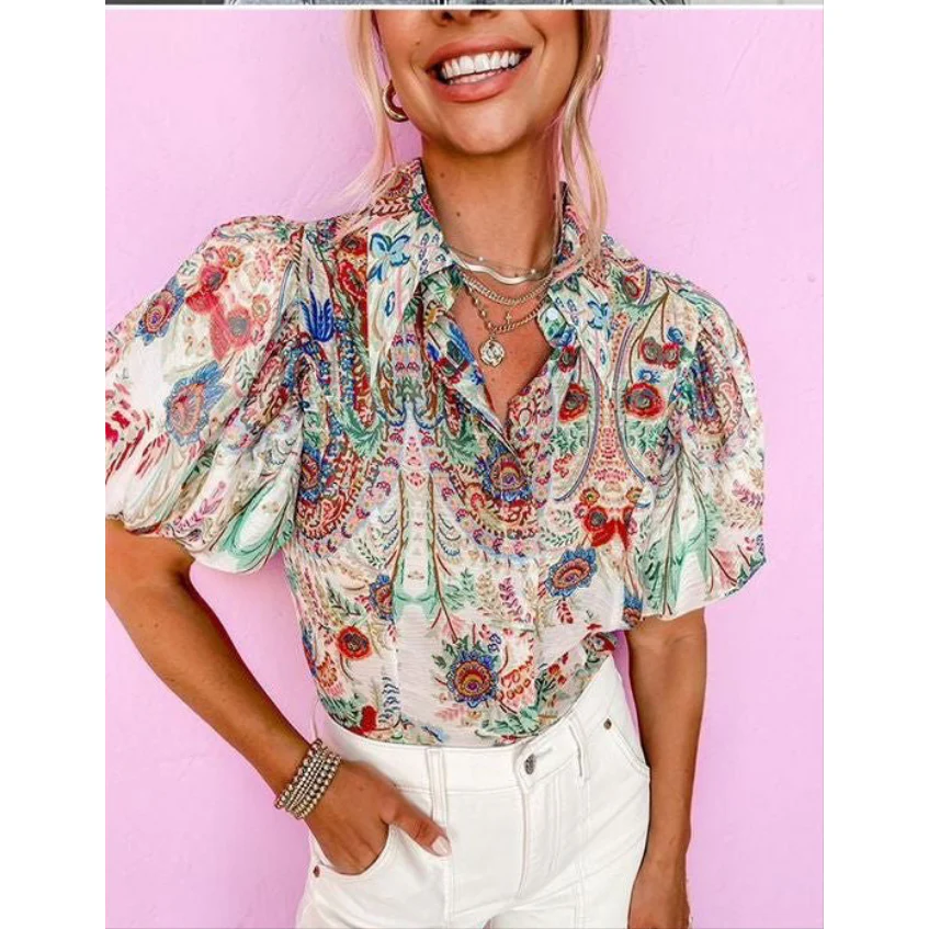 Floral Printed Buttoned Blouse Shirt. - Image 3