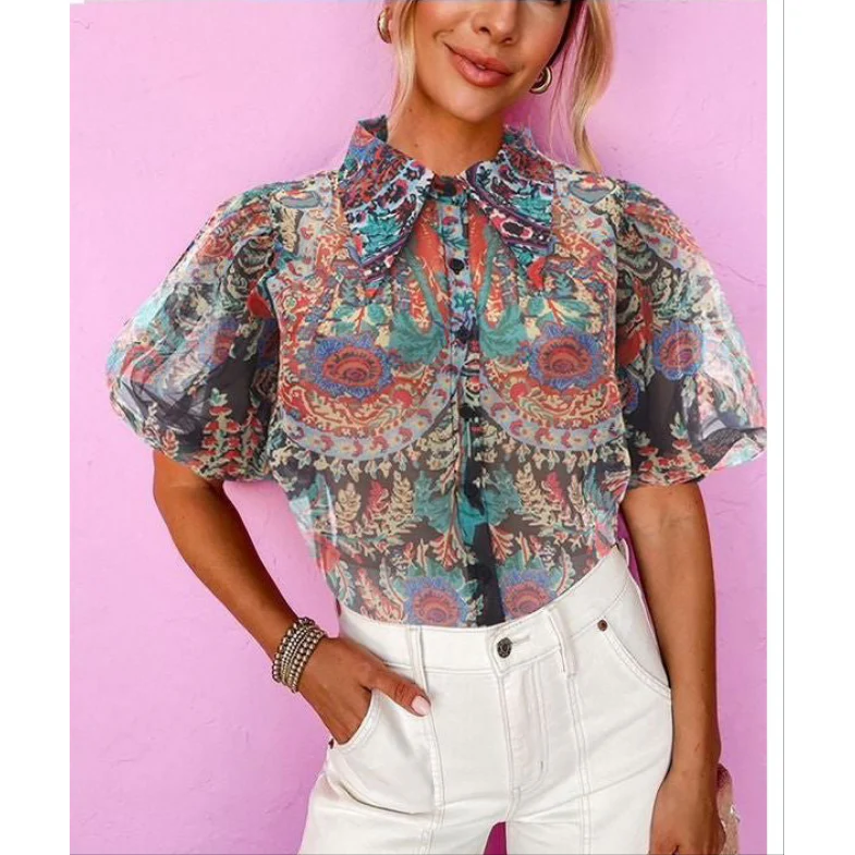 Floral Printed Buttoned Blouse Shirt. - Image 4