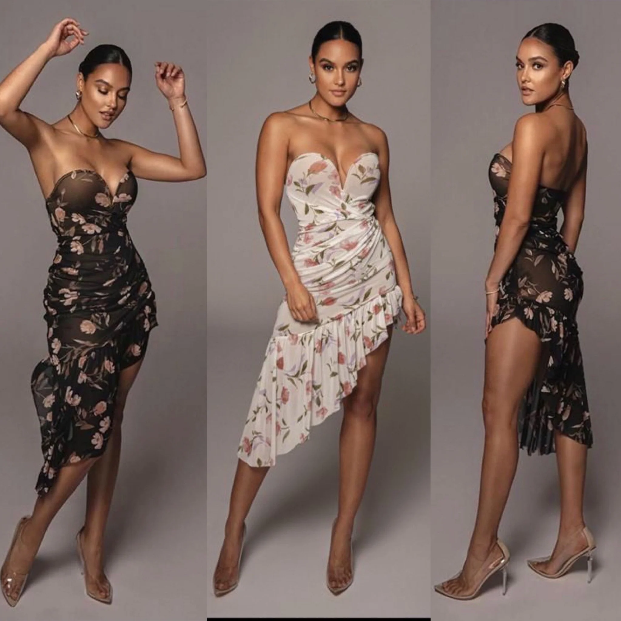 Floral Printed Sexy Strapless Midi Dress - Image 2