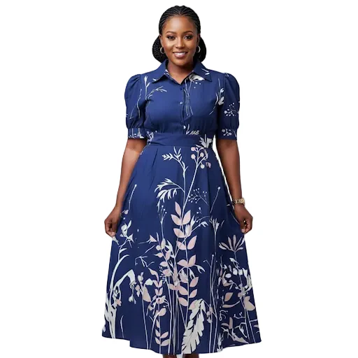 Plus Size Floral Puffy Sleeves Printed Maxi Dress