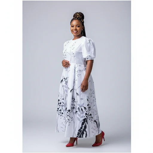 Plus Size Floral Puffy Sleeves Printed Maxi Dress - Image 2