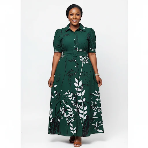 Plus Size Floral Puffy Sleeves Printed Maxi Dress - Image 3