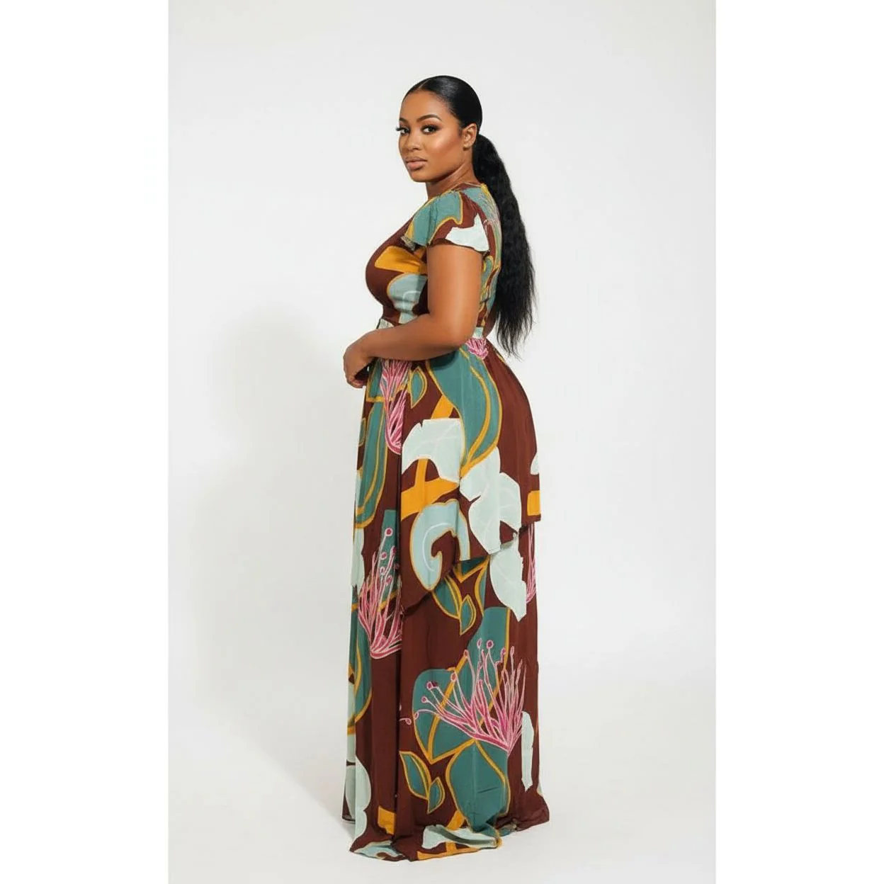 Floral Tie Front Crop Top & Maxi Skirt Set - Image 3
