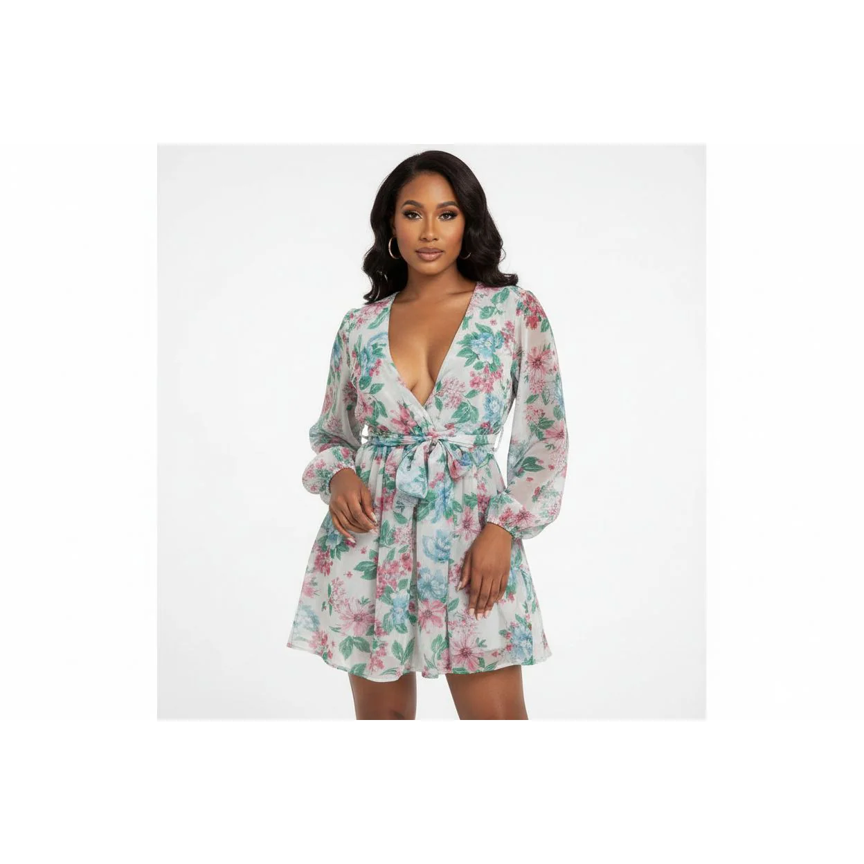 Floral V-Neck Lace Mini Dress - Image 2