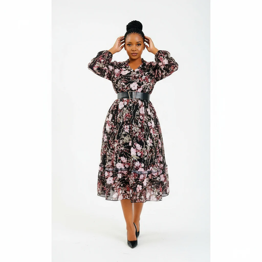Floral V-Neck Midi Dress - Image 2