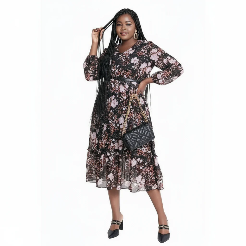 Floral V-Neck Midi Dress - Image 4