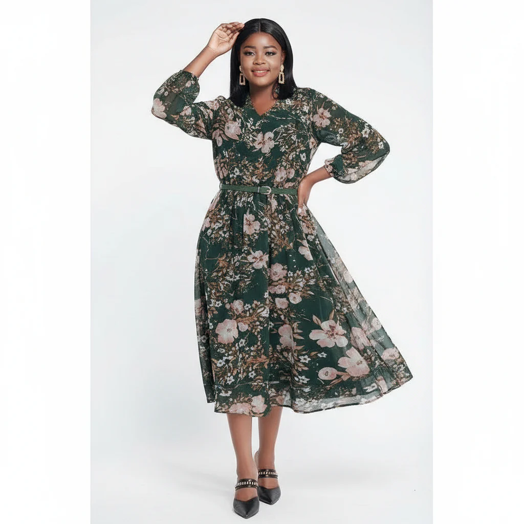 Floral V-Neck Midi Dress - Image 5