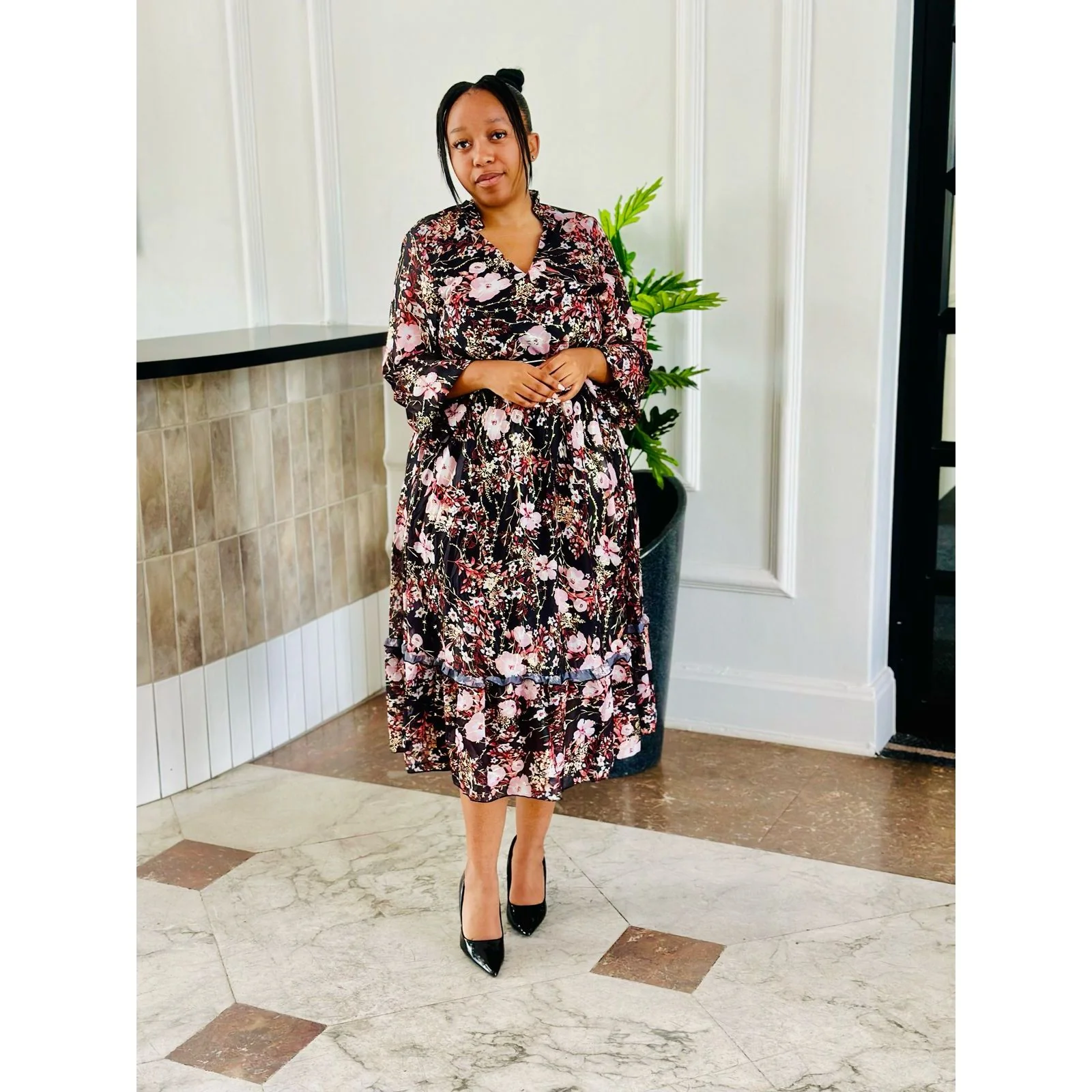 Floral V-Neck Midi Dress - Image 7