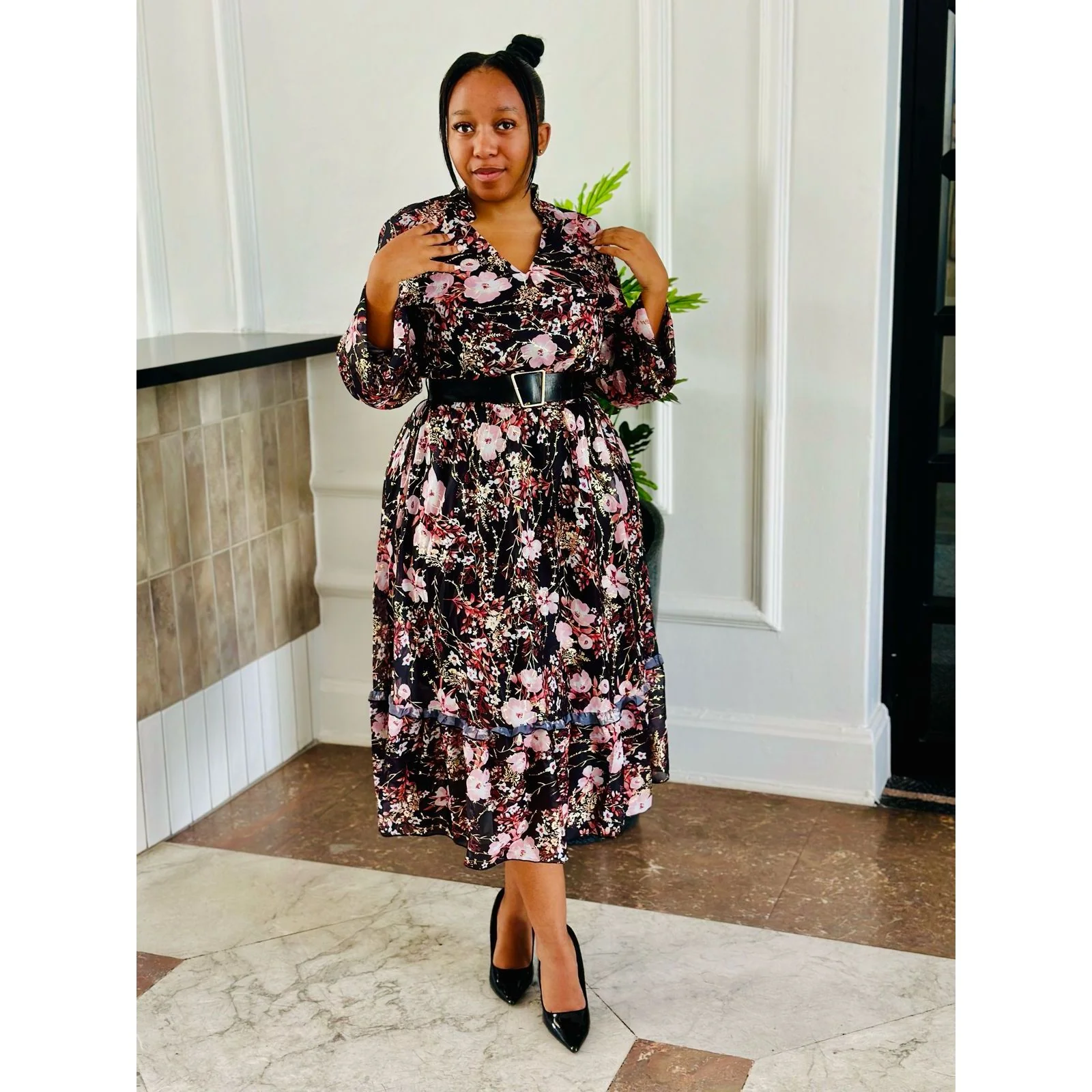 Floral V-Neck Midi Dress - Image 8
