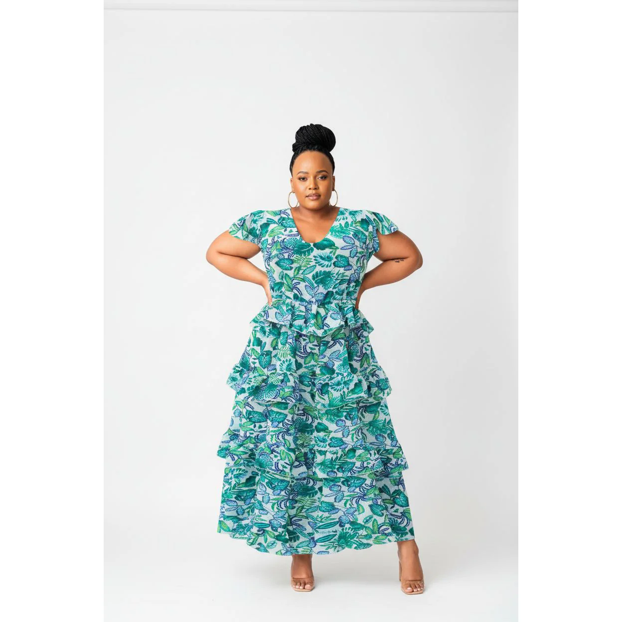 Floral V-Neck Pleated Maxi Dress