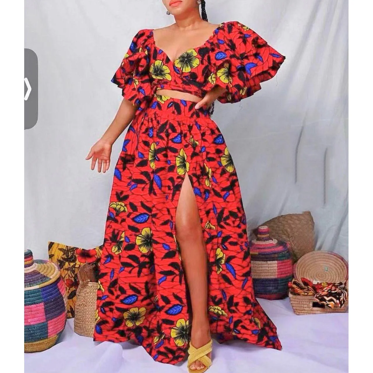 Floral V-Neck Slit Maxi Dress - Image 3
