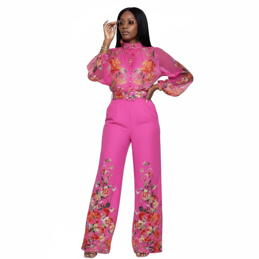 Florals Garden Border Long Sleeves Shirt & Long Pants Set - Image 3