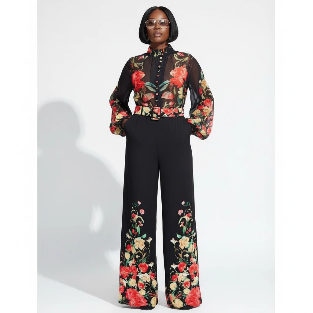 Florals Garden Border Long Sleeves Shirt & Long Pants Set - Image 4