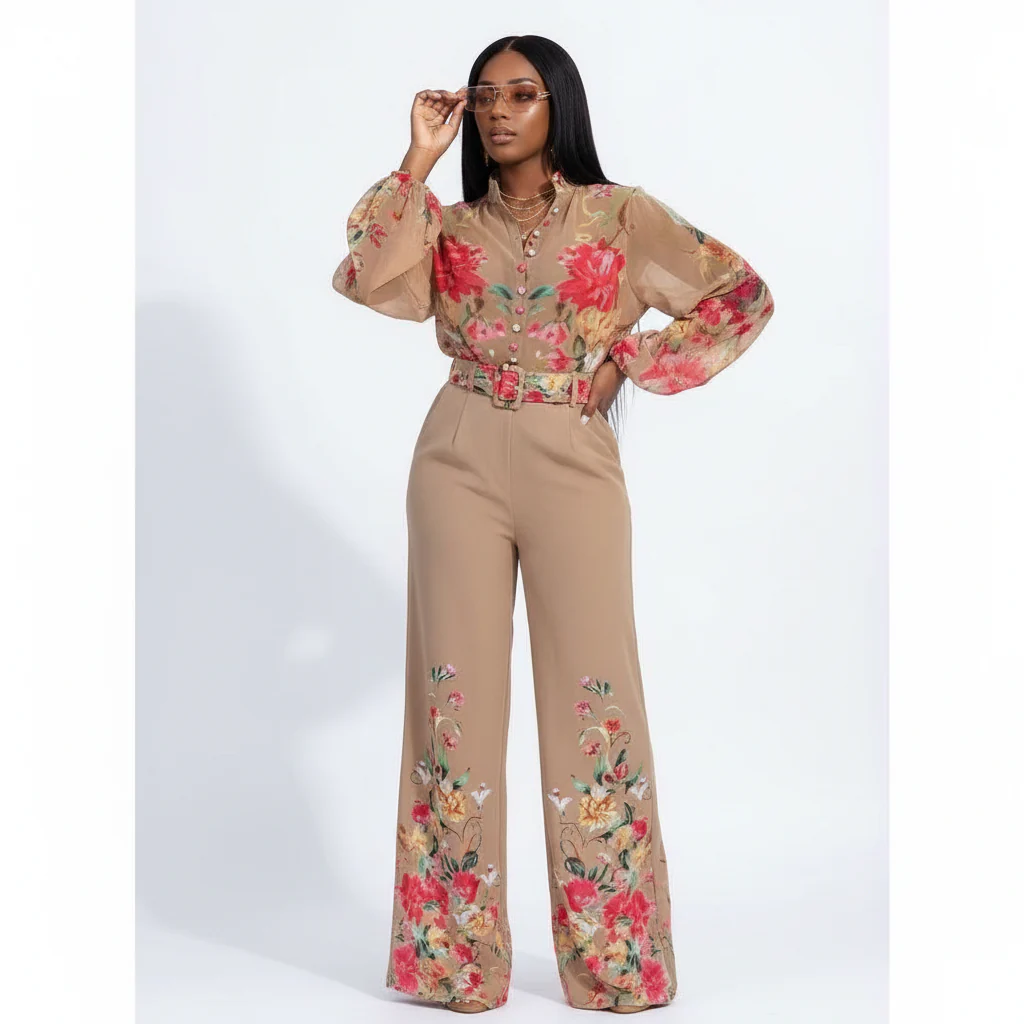 Florals Garden Border Long Sleeves Shirt & Long Pants Set - Image 5