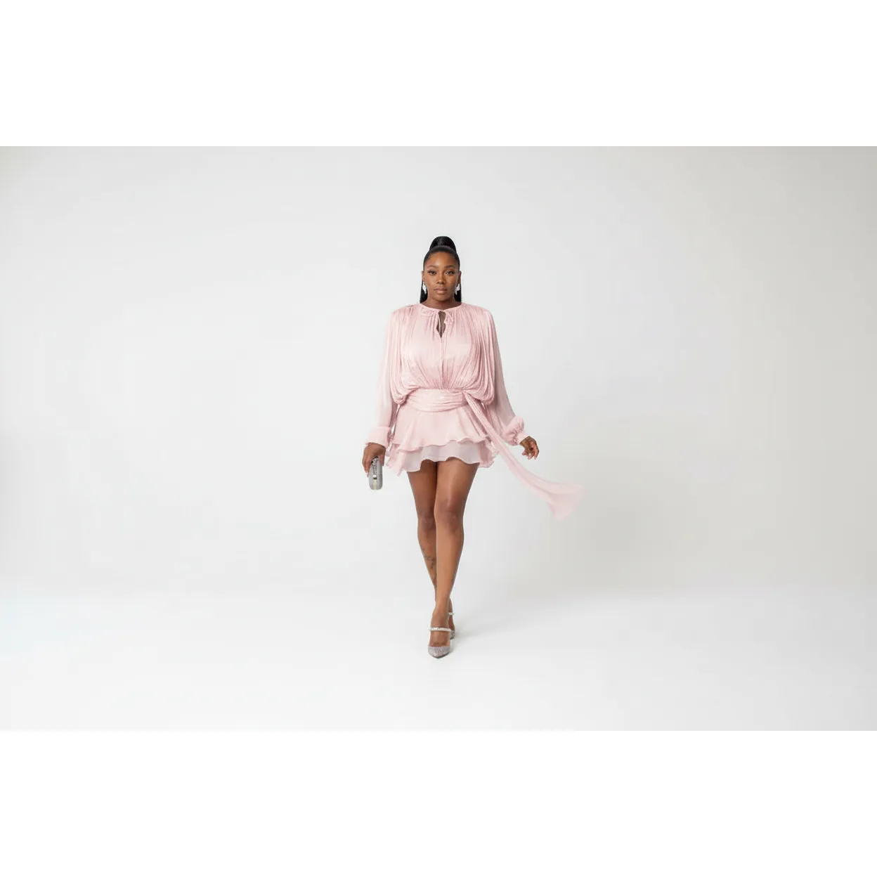 Flowy Ruffle Long-Sleeved Top & Short Pants - Image 3